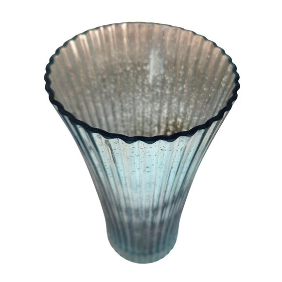 Ribbed Aqua Blue Mercury Glass Vase 11.5" Tall Decorative Accent Piece For Seasi - Picture 8 of 8